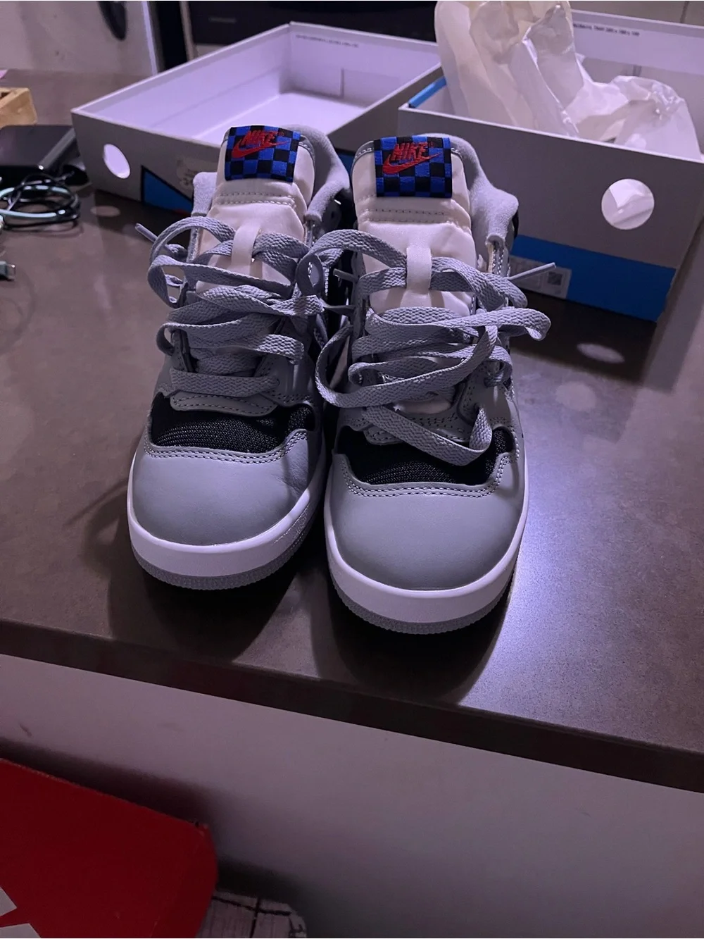 Nike Kids Gray and Black Low-Top Travis Scott 5 kids or 6.5 women. New in box.
